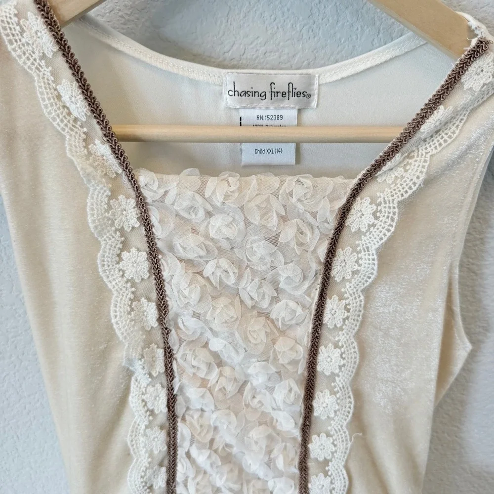 Chasing Fireflies Girls XXL 14 Lace Tulle High Low Dress Ivory Blush Boho